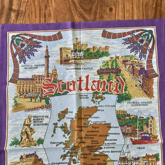 Vintage 80s Clive Mayor Scotland Attractions Cotton Tea Towel, Made in Britain - Picture 2 of 9